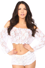 White Sheer Lace Long Sleeve Peasant Top by Daisy