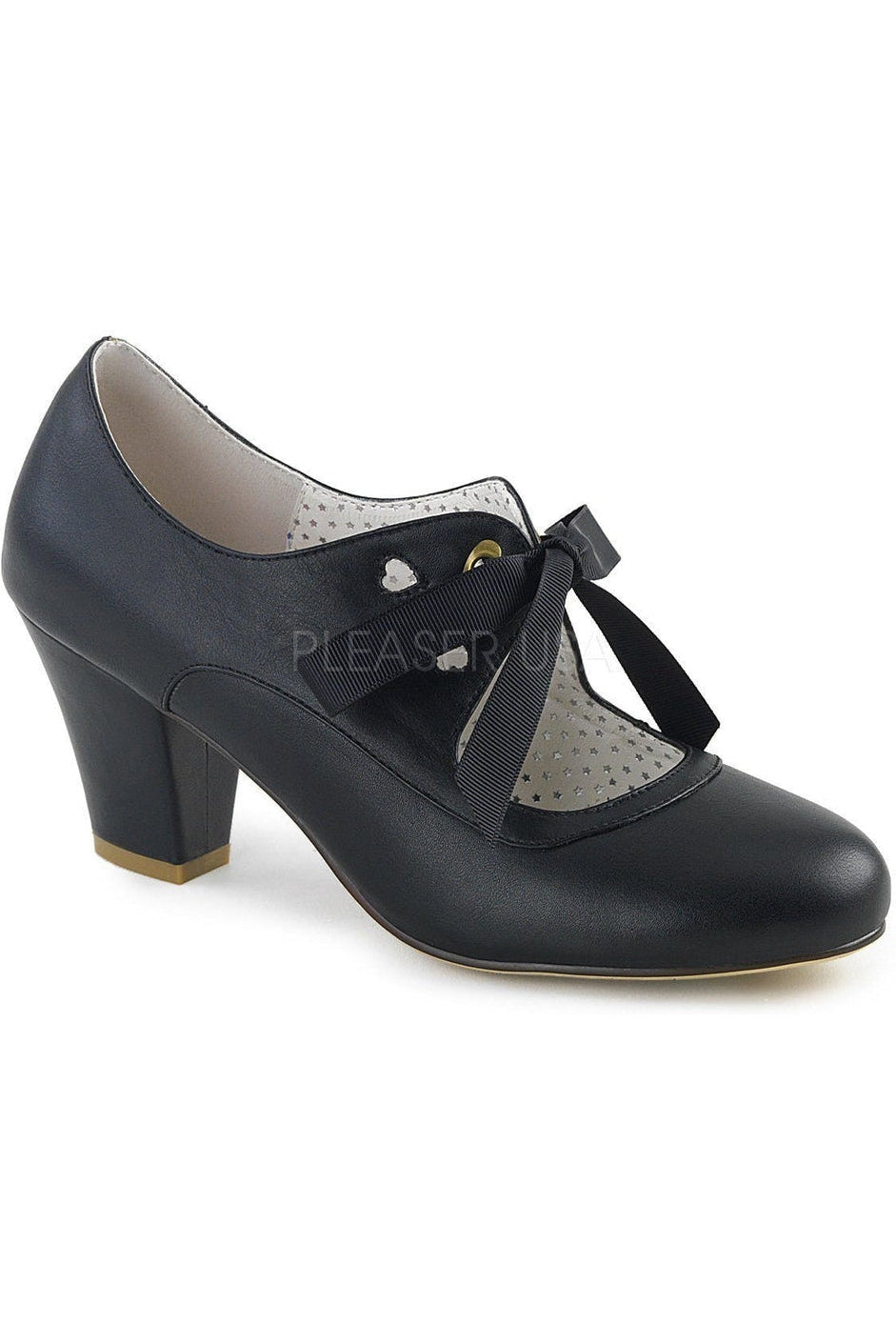 WIGGLE-32 Pump | Black Faux Leather-Pin Up Couture-Black-Mary Janes-SEXYSHOES.COM