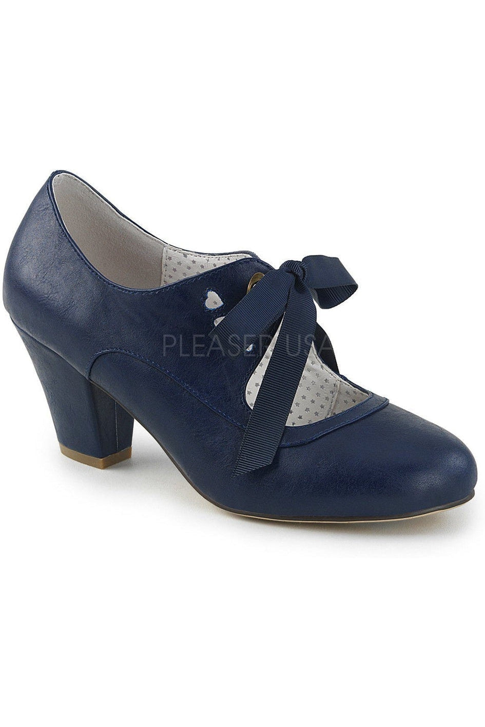 WIGGLE-32 Pump | Blue Faux Leather-Pin Up Couture-Blue-Mary Janes-SEXYSHOES.COM