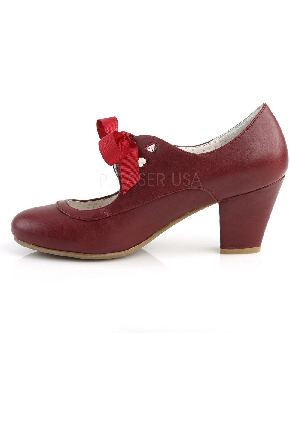 WIGGLE-32 Pump | Burgundy Faux Leather-Pin Up Couture-Mary Janes-SEXYSHOES.COM