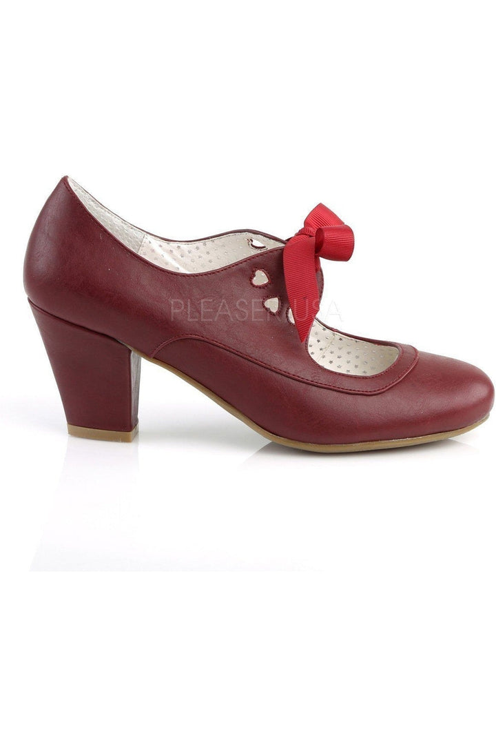 WIGGLE-32 Pump | Burgundy Faux Leather-Pin Up Couture-Mary Janes-SEXYSHOES.COM