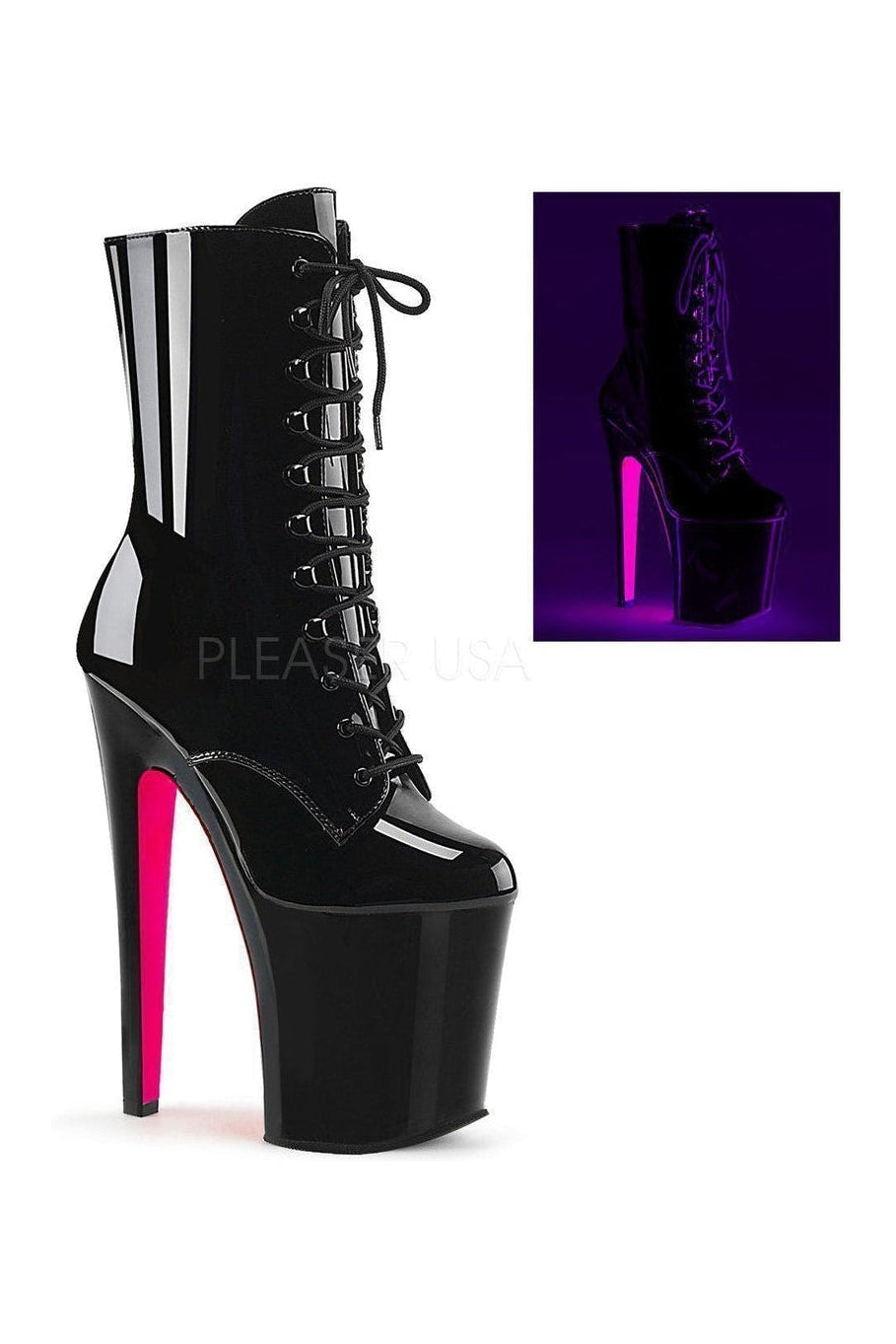 Pleaser XTREME-1020TT Platform Ankle Boot in Black Patent from SexyShoes.com