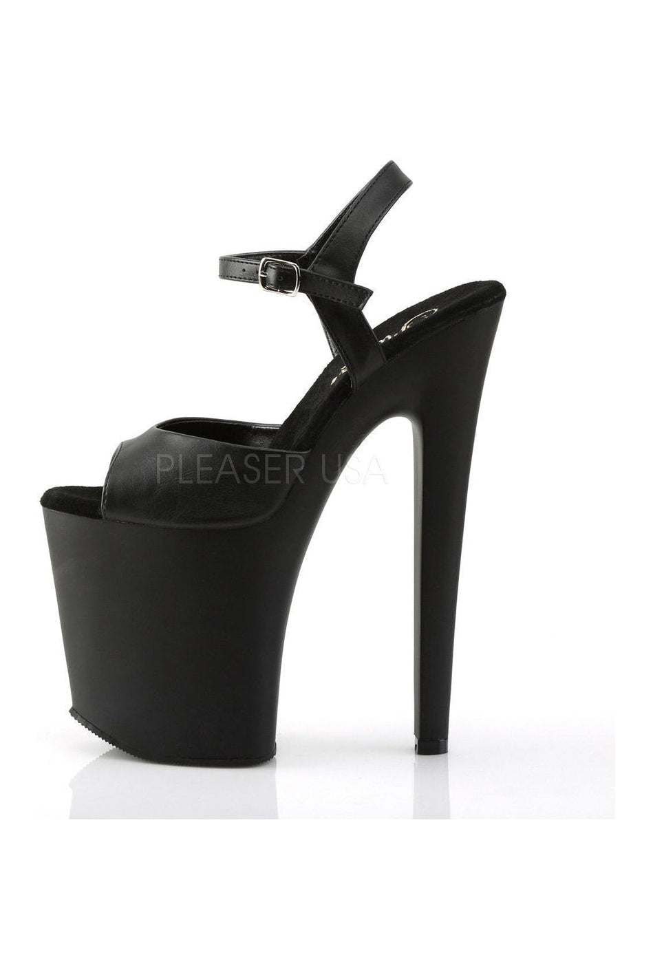 XTREME-809 Platform Sandal | Black Faux Leather-Pleaser-Sandals-SEXYSHOES.COM
