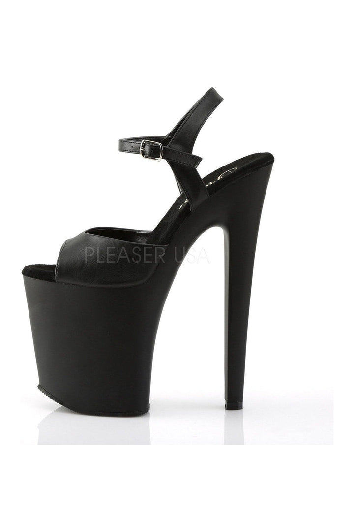 XTREME-809 Platform Sandal | Black Faux Leather-Pleaser-Sandals-SEXYSHOES.COM