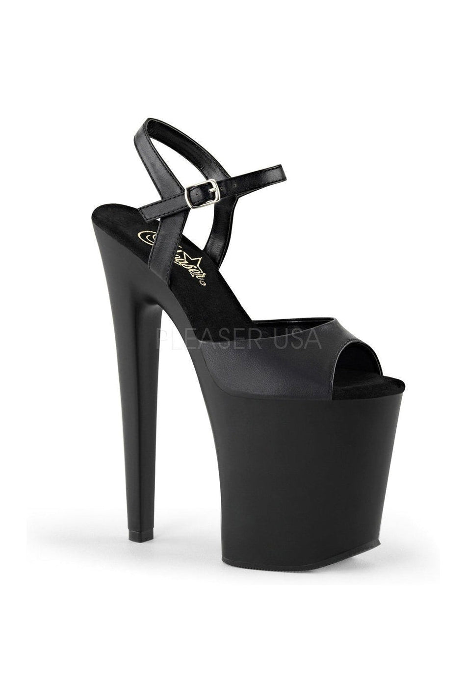 Pleaser XTREME-809 Platform Sandal in Black Faux Leather from SexyShoes.com