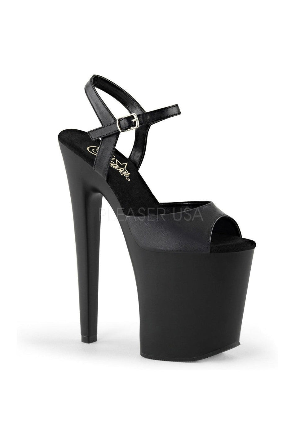 XTREME-809 Platform Sandal | Black Faux Leather-Pleaser-Black-Sandals-SEXYSHOES.COM