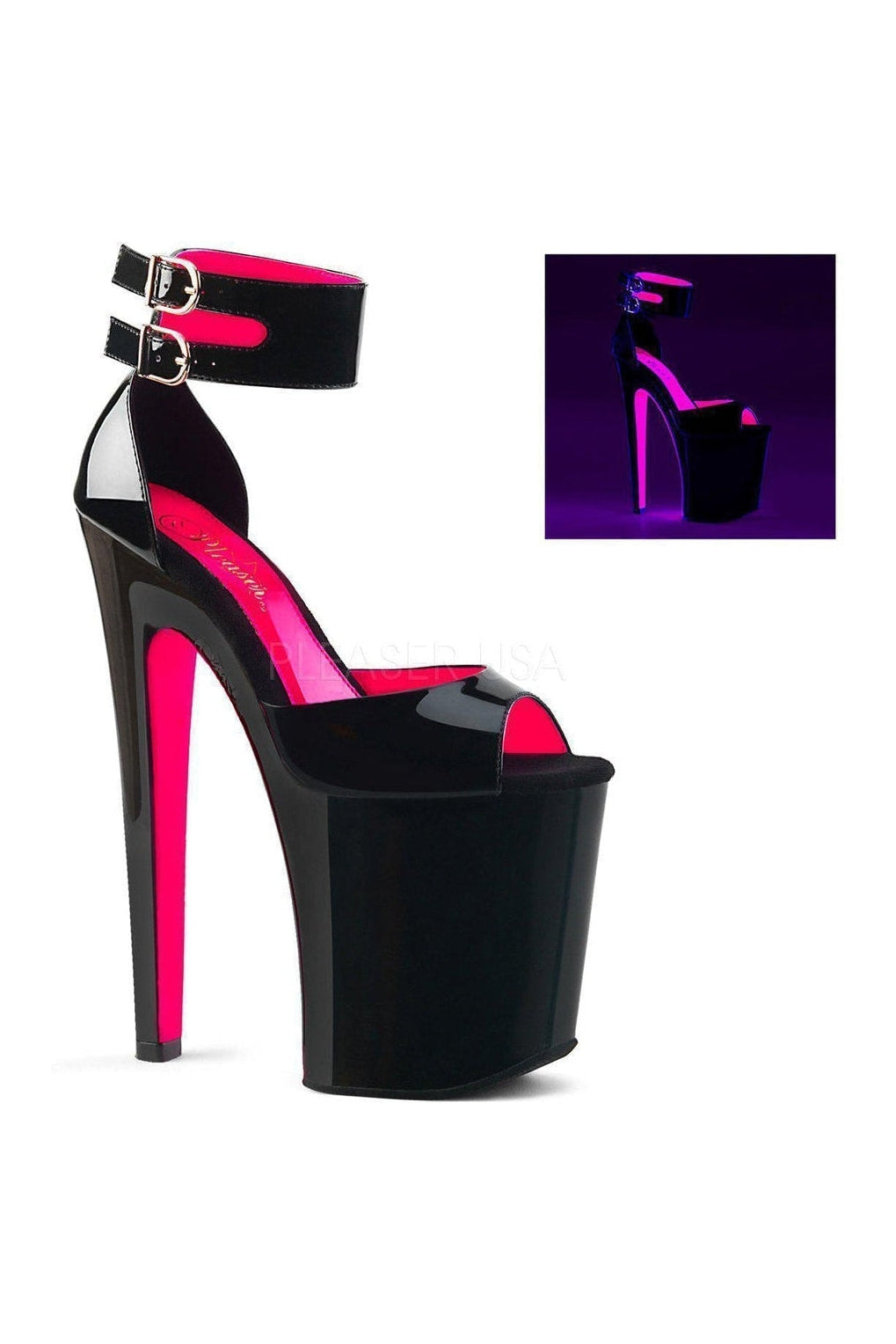 XTREME-875TT Platform Sandal | Black Patent-Pleaser-SEXYSHOES.COM