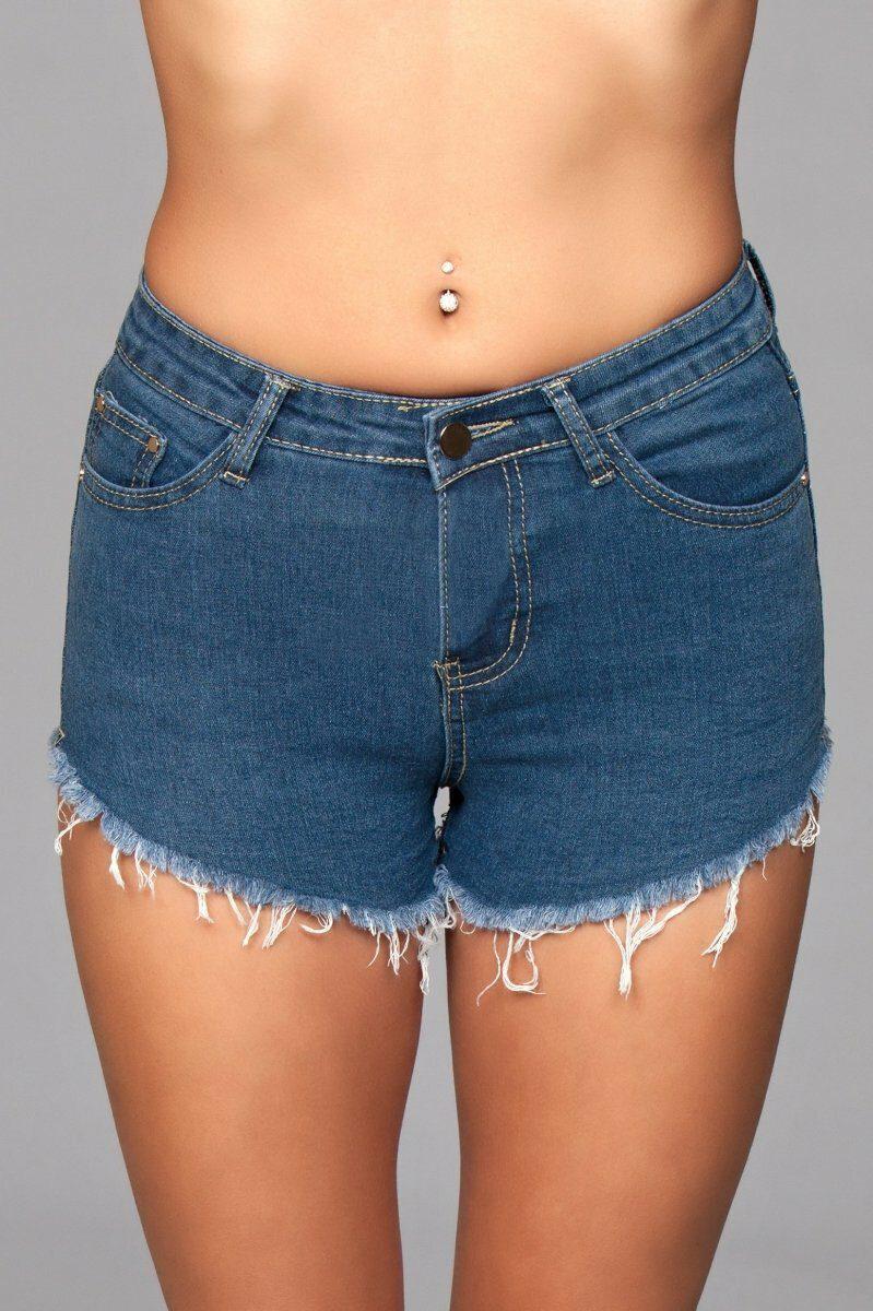 Zip Back Denim Shorts-Denim Shorts-BeWicked-Blue-S-SEXYSHOES.COM