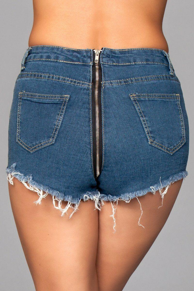 BeWicked Zip Back Denim Shorts in Blue 