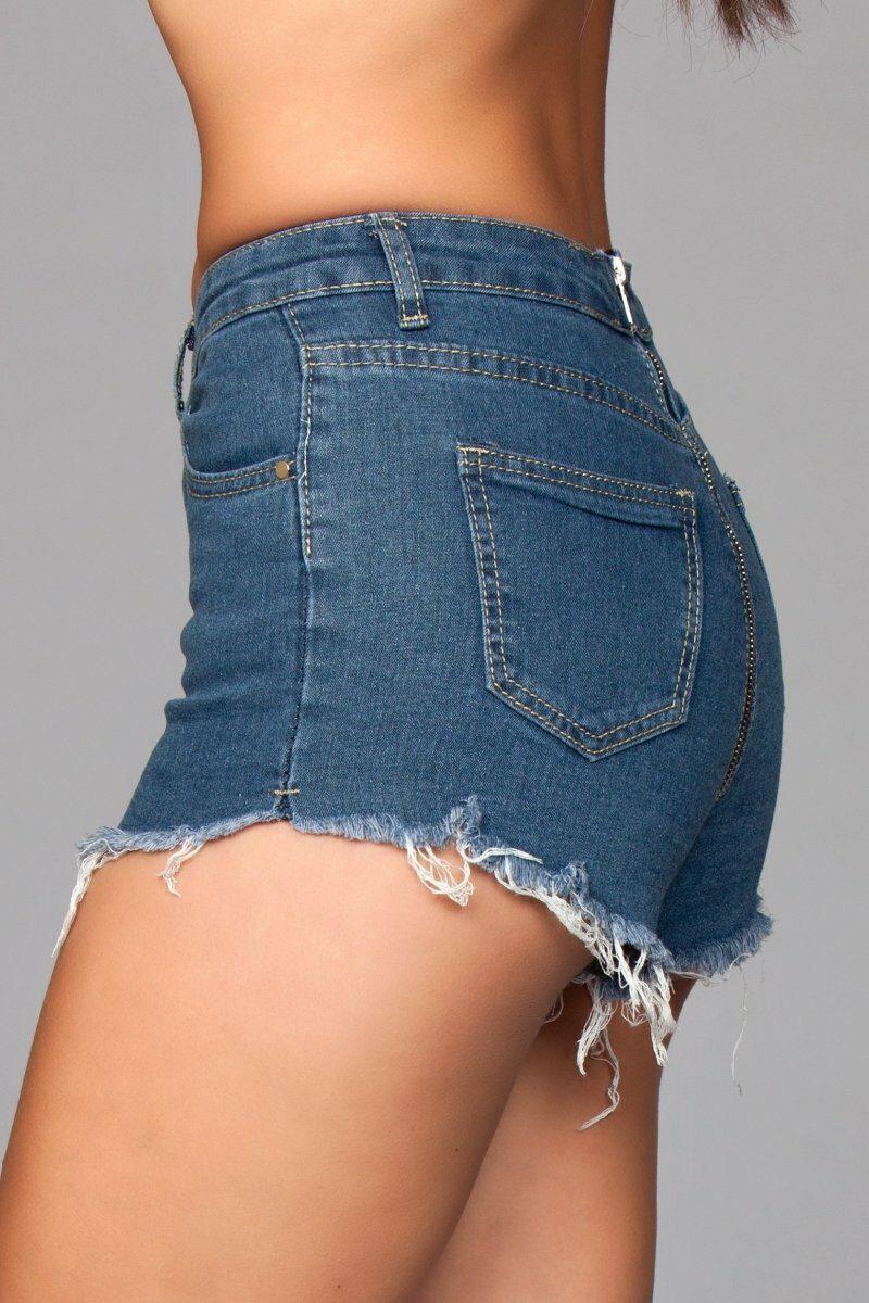 Zip Back Denim Shorts-Denim Shorts-BeWicked-SEXYSHOES.COM