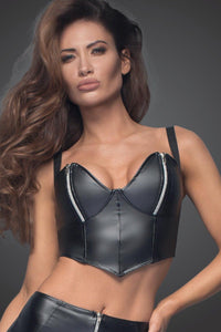 Noir Handmade Zippered Fetish Crop Top in Black Wetlook from SexyShoes.com